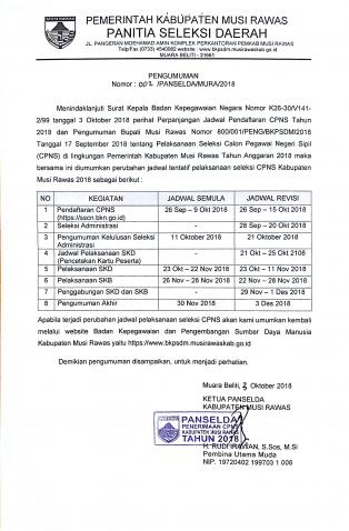 Perubahan Jadwal Tentatif Pelaksanaan Seleksi CPNS Kabupaten Musi Rawas 2018